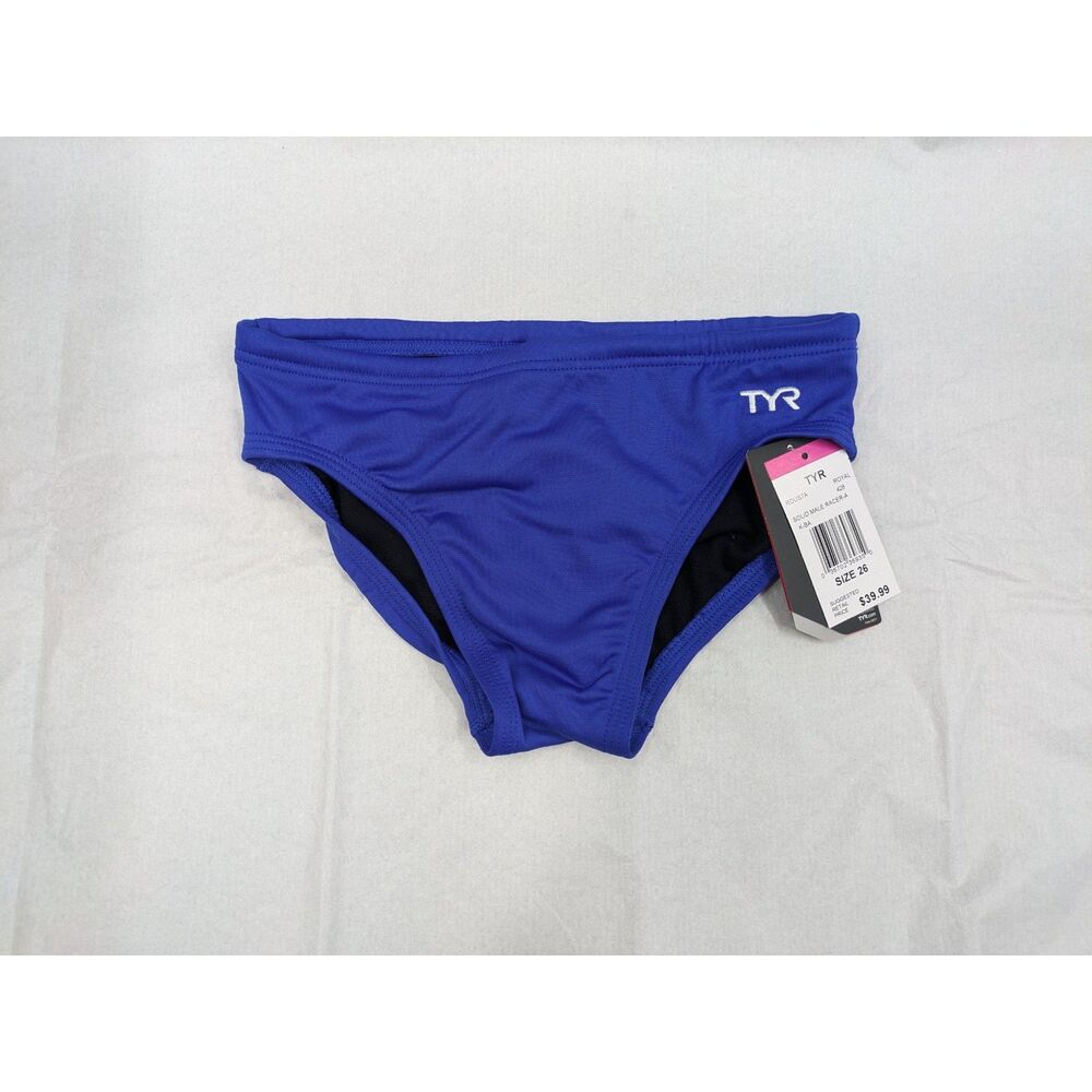 TYR Boys Durafast Elite Racer Brief Swimsuit Royal Blue Size 26 NWT